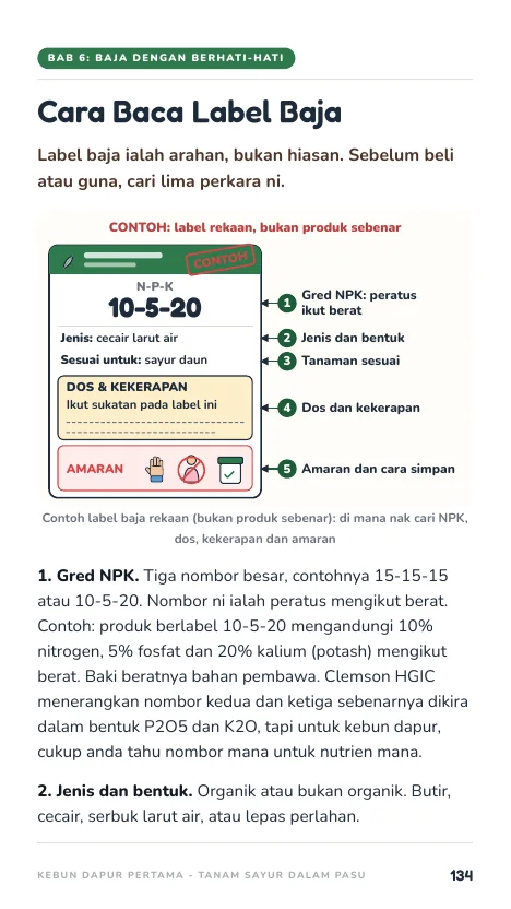 Baca label baja, muka 134